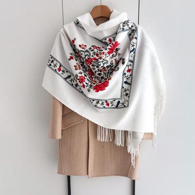 Vinter Blomstervarm Broderi Skjerf For Kvinner 70*210cm Fusk Kashmir Sjal Vinter Tykk Pashmina Dusker Poncho Elegant Sjal