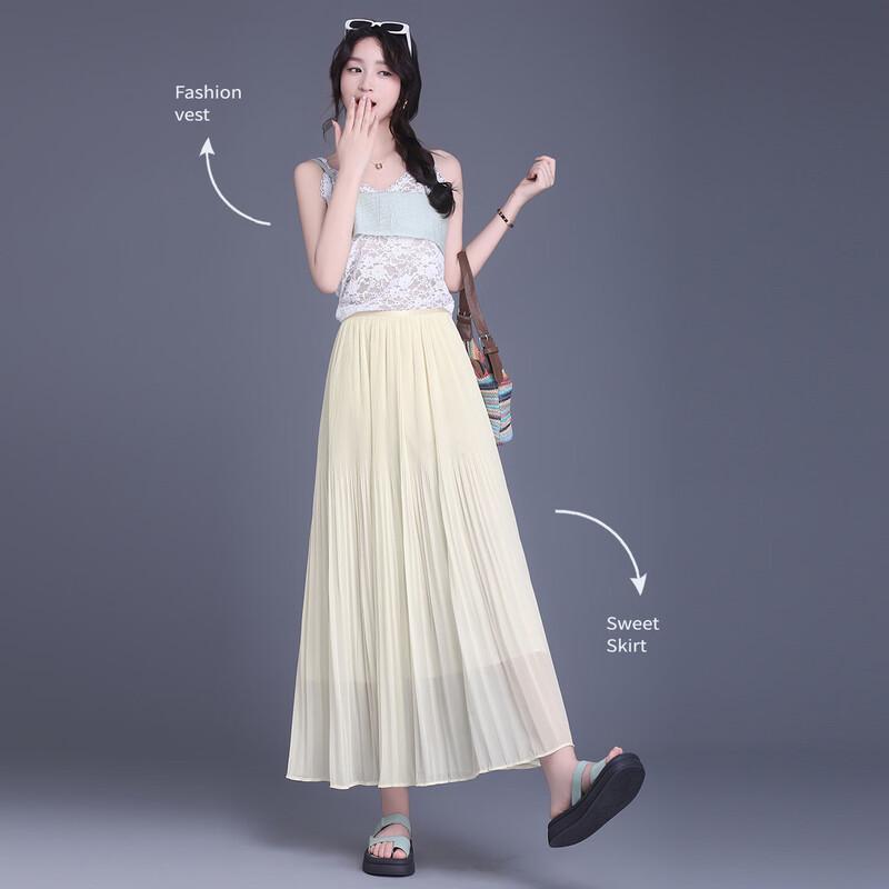 Bailuyu High-Waist Pleated A-Line Maxi Skirt S