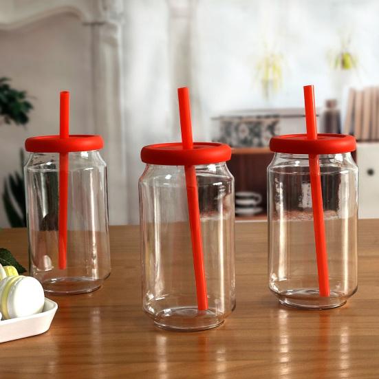 Beer Mug Can-Shaped Tritan Cup with Silicone Lid 12oz Portable Reusable Drinking Glass for Soda Juice Cocktails