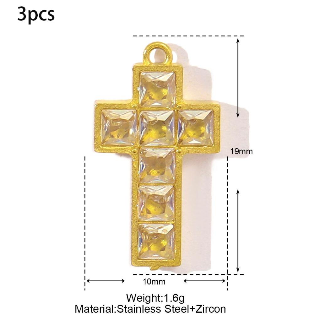 3pcs Stainless Steel Cross Charm Vintage Heart Charm Fashion Cubic Zircon Pendant Gift