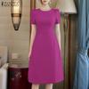 ZANZEA Women Summer Casual Round Neck Short Sleeve Dress