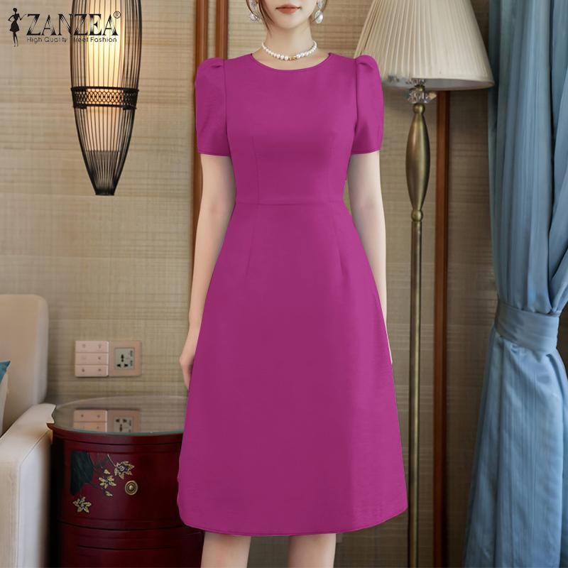ZANZEA Women Summer Casual Round Neck Short Sleeve Dress
