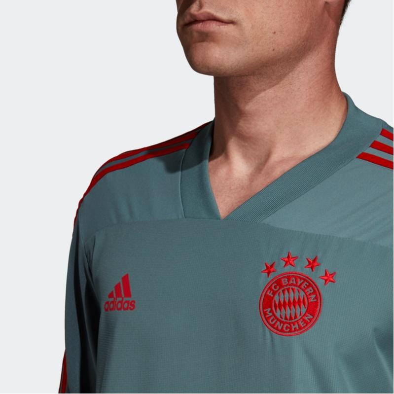 adidas FCB TR Top Spliced Logo Print Stripe V-Neck Bayern Football Pullover Long Sleeve T-Shirt Men Tops CW7259