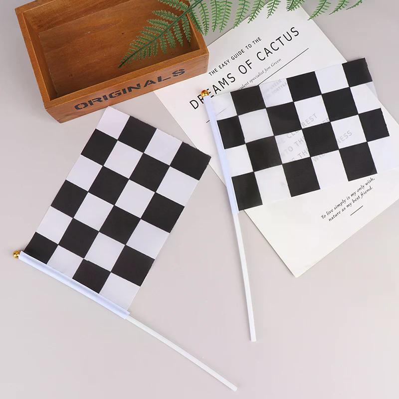 10pcs Decor Checkered Black and White Pennant Banner Racing Flags Stick Racing Traffic Cones Party Racing Car Party