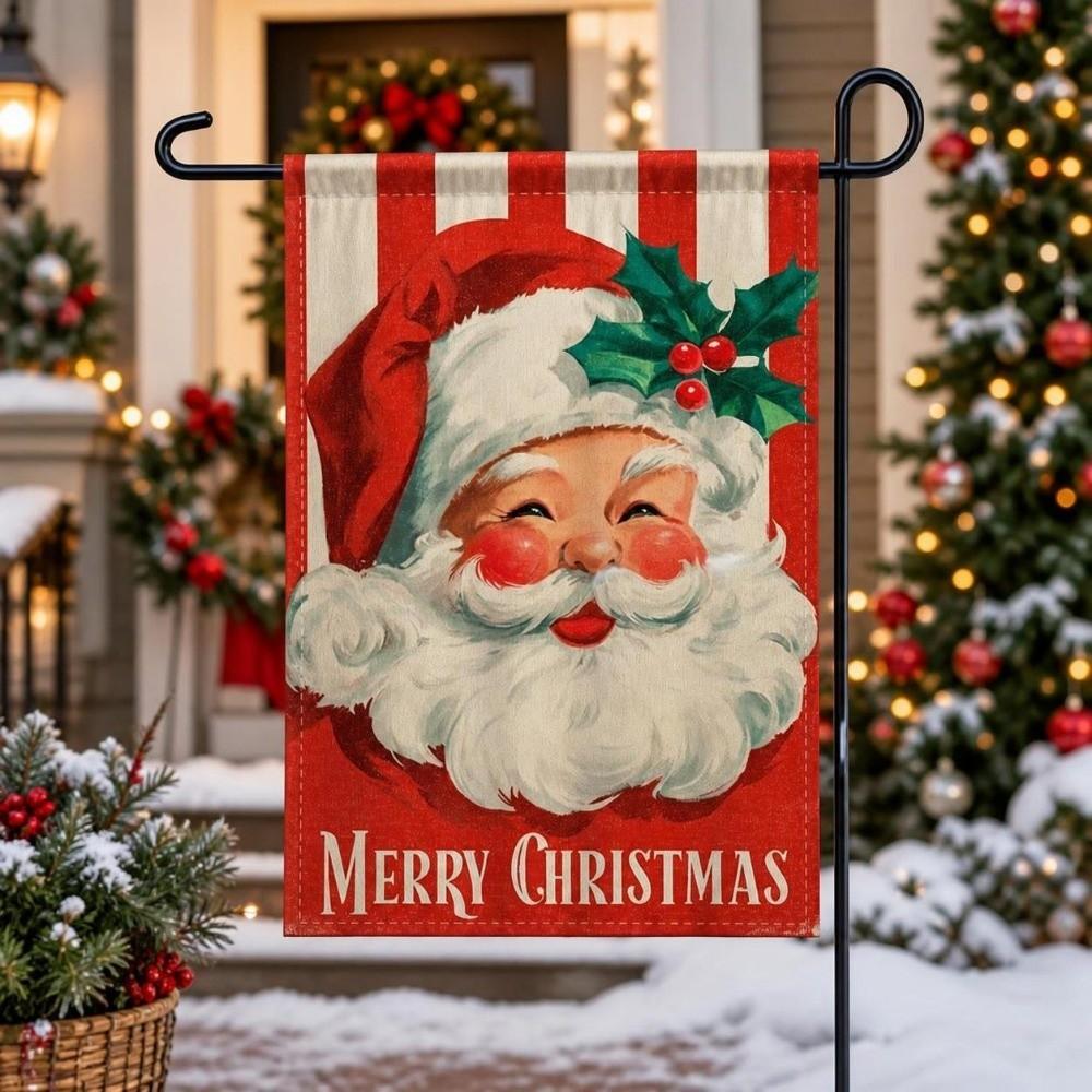 Santa Claus Christmas Garden Flag Single-sided Printing Elk Snowman House Yard Flag Large Banner Outdoor Decoration