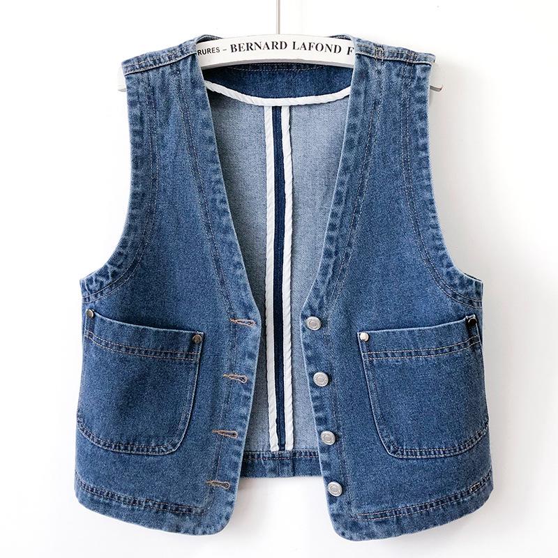 

Hong Kong Style Retro Denim Vest: Women s Slim-Fit Collarless Waistcoat with Shoulder Pads for Spring and Autumn 2025. Extra Large
