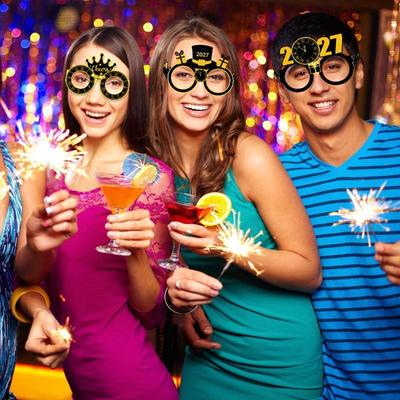 2027 Happy New Year Party Paper Glasses 8Pcs Black Gold Glitter For New Years Eve Gatherings Photo Booth Props