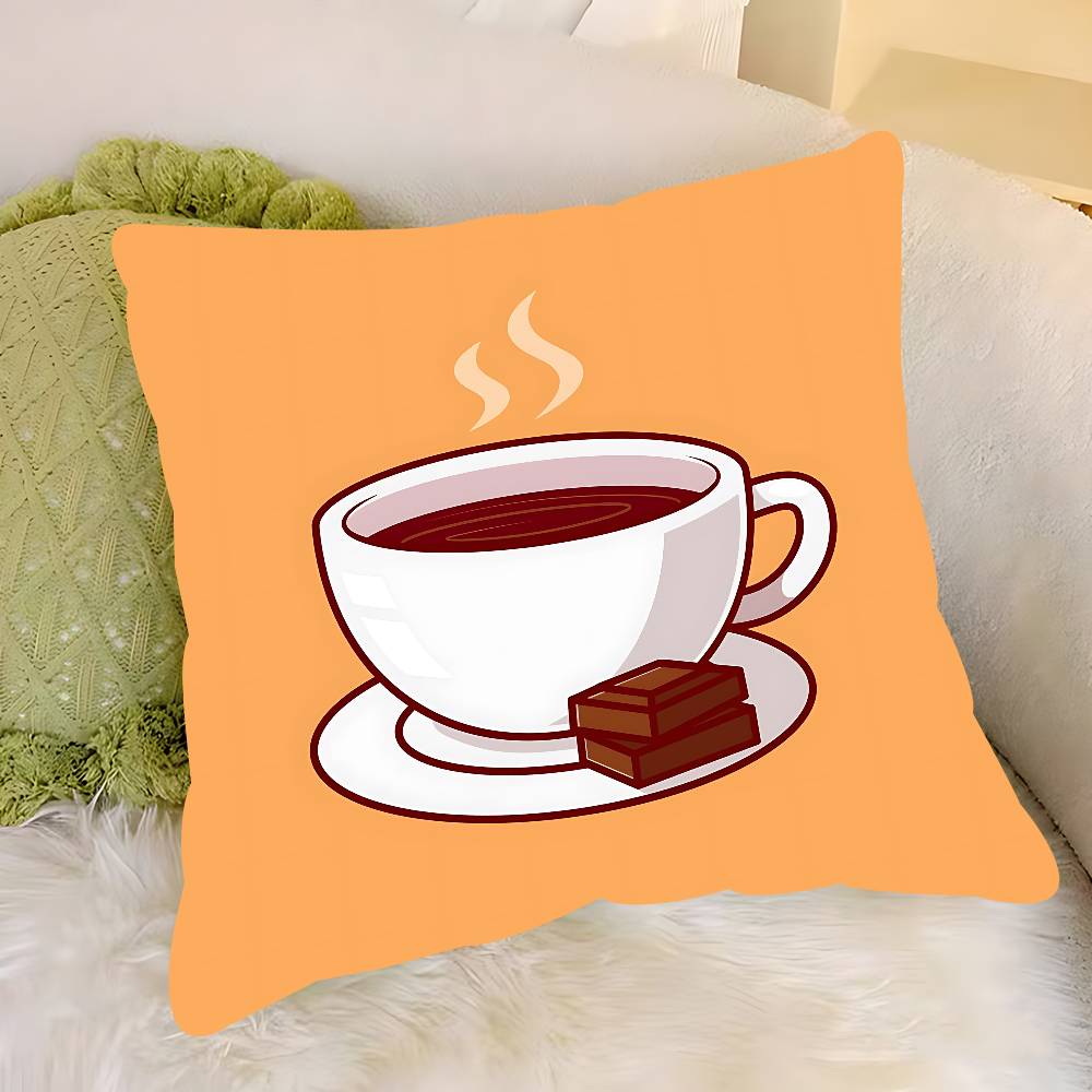 Cartoon Coffee Pillow Case Removable Washable Cushion Cover – All-Season Soft Linen