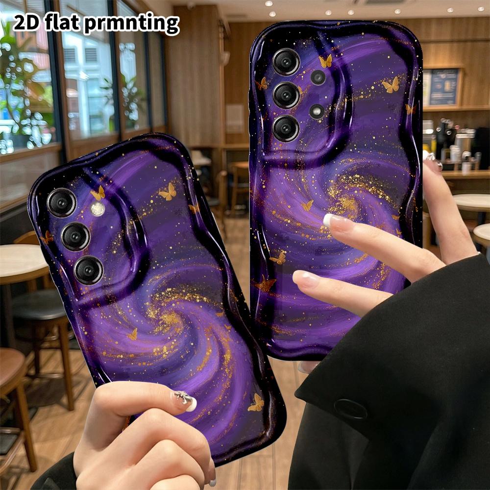 Phone Case: 2D flat, suitable for Samsung Galaxy A34 A35 M05 M06 S20 S22 S21 FE Plus 5G protective cases, purple swirl gold butterfly, perfect Christm
