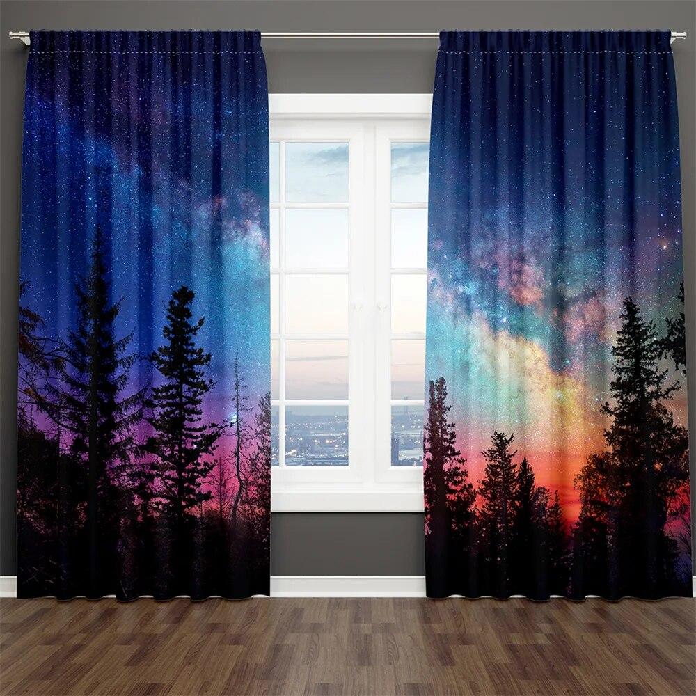 3D-Druck, blau, schwarz, Sternenhimmel-Serie, Milchstraße, Kind, 2-teilig, Schattierungsvorhang für Wohnzimmer, Schlafzimmer, Dekor, Stangentasche