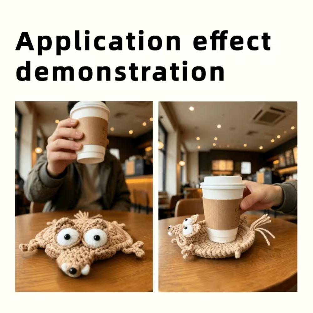 1Pc Cute Handmade Crochet Squirrel Coaster Heat Resistant Table Mat for Home Dining Party Decor Holiday Table Setting Ideal Gift Cup Holders 5