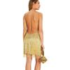 Backless Slim Dress Spaghetti Straps V Neck Dress Simple Tassels Dress  Club