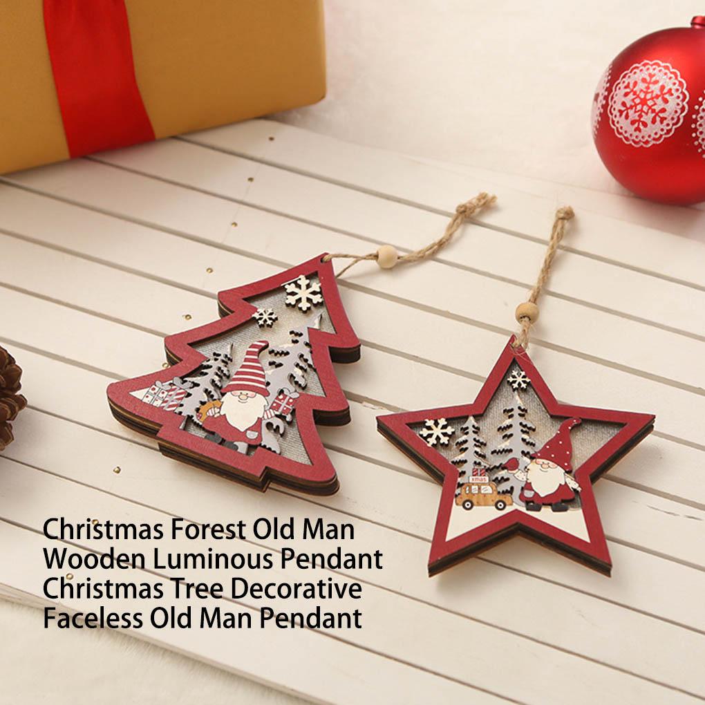 Christmas Pendant Window Wall Hanging Xmas Decoration Festival Party Holiday Atmospheres Decor Seasonal Wood Battery Operated