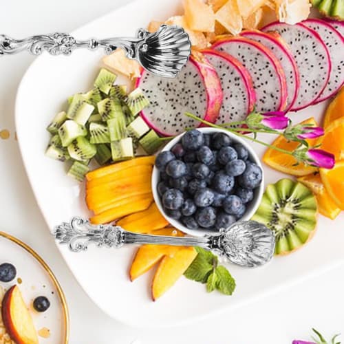 HOLIDYOYO Nádherná retro královská sada příborů, vintage barokní stříbrné příbory královského stylu, gravírované kávové lžičky a dezertní lžičky pro kavárnu a kuchyň U