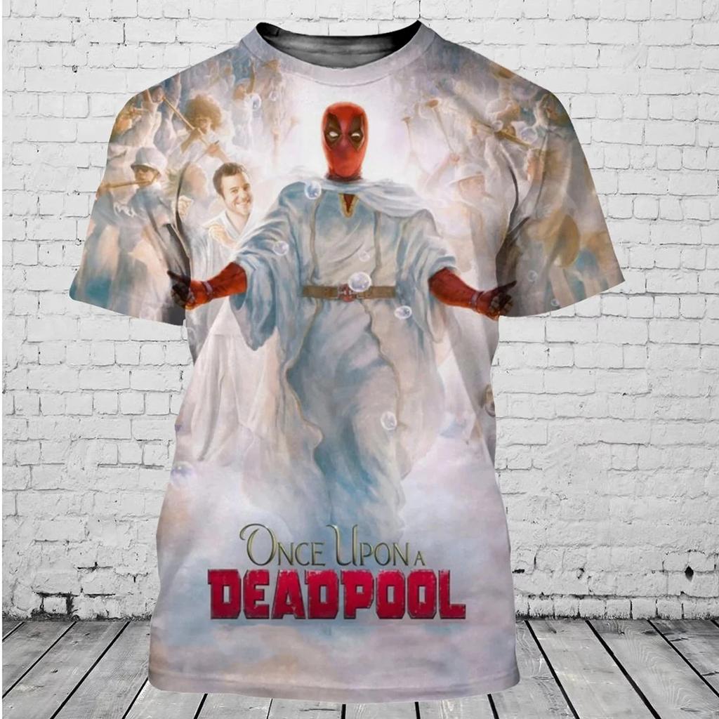 Men's Marvel Deadpool 3D Printed T-shirt with Harajuku Style Personalized Print Summer Short Sleeved Loose and Breathable