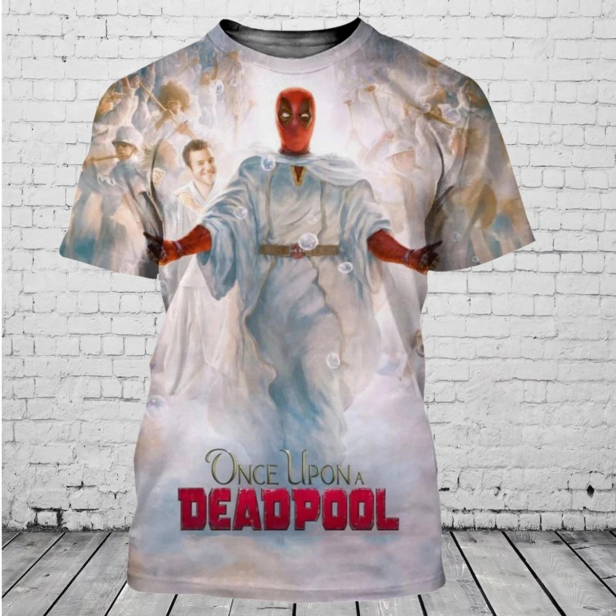 Men s Marvel Deadpool 3D printed T-shirt with Harajuku style personalized print summer short sleeved loose and breathable XXS