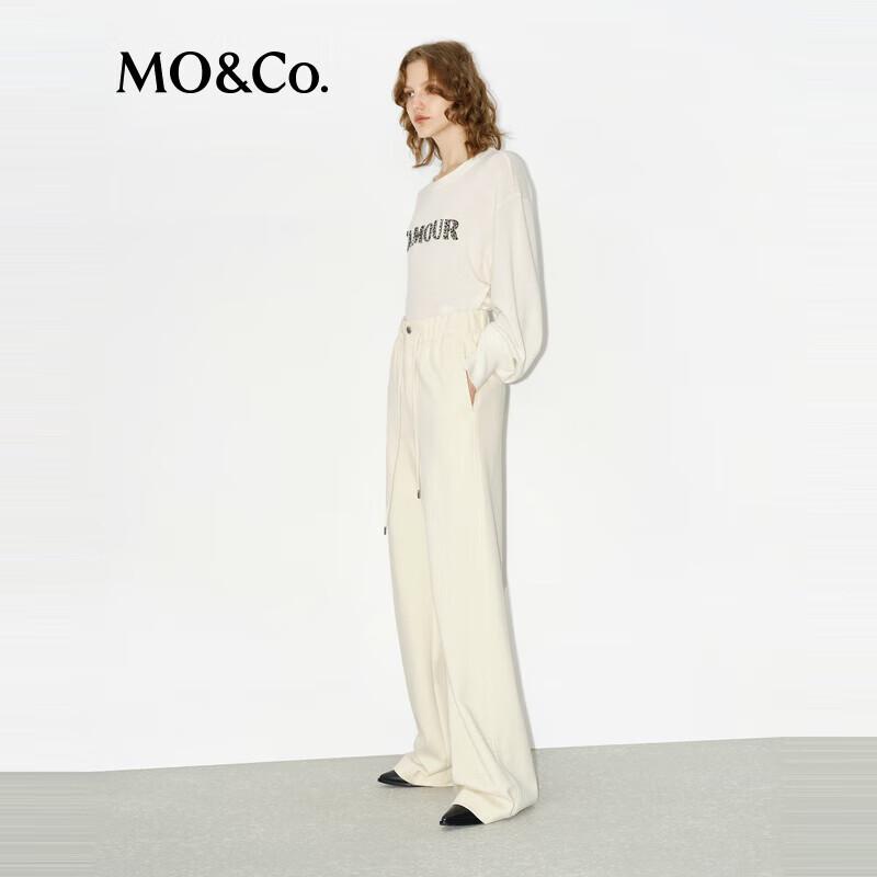 MO&Co. Women's Yak Wool Blend Wide-Leg Drawstring Trousers