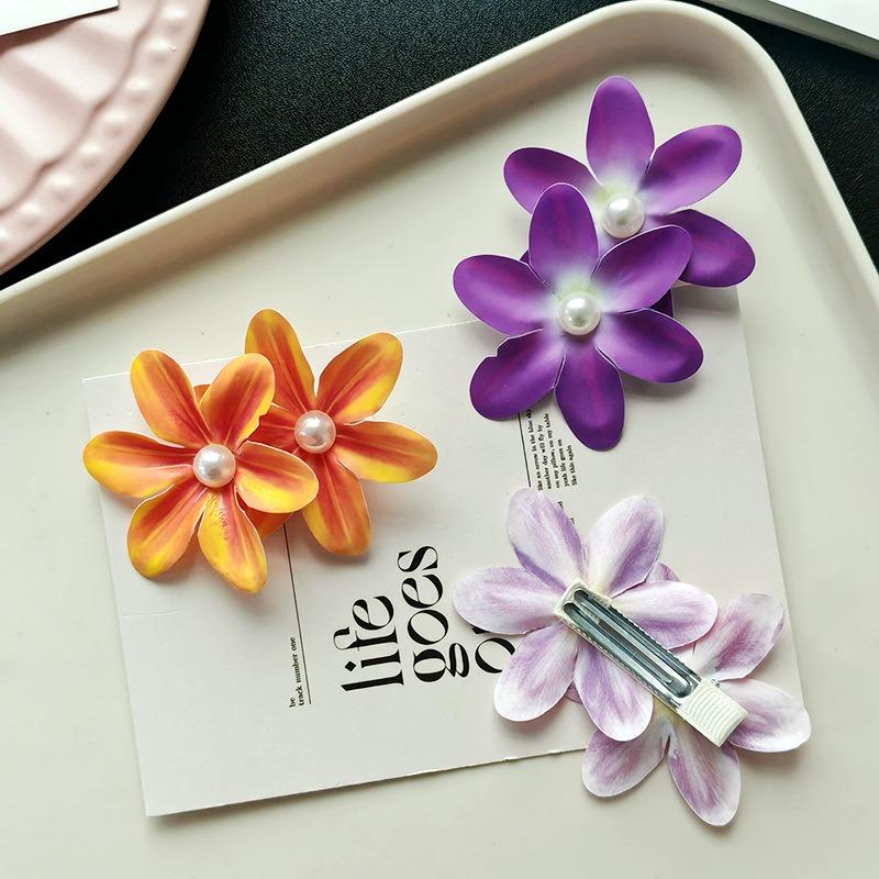2pcsSweet Orchid Hair Clip Bohemian Style Headwears Seaside Beach Photo Side Clip Atmosphere Hair Clip for Women Sweet Headwear