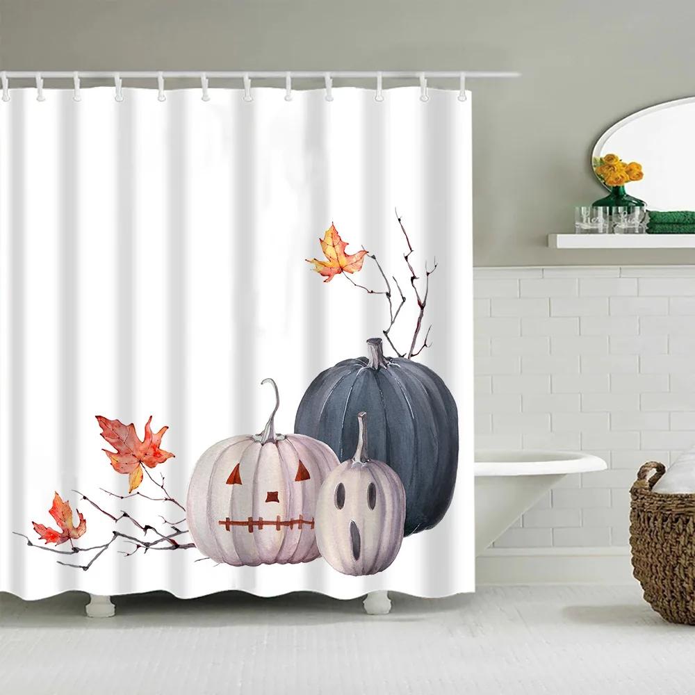Shower Curtain Set Watercolor Pumpkins Halloween Thanksgiving Pumpkin Fall Serios Polyester Waterproof Shower Curtains Decor