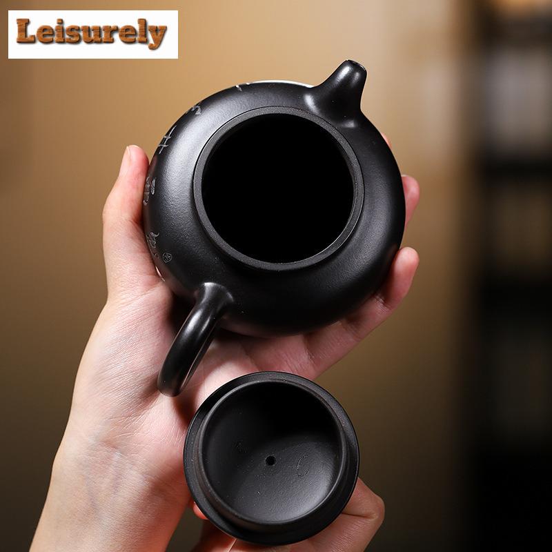 240ml Boutique Yixing Purple Clay Teapots Handmade Carved Pot Raw Ore Black Zhu Mud Kettle Zisha Teaset Collection Gift Supplies