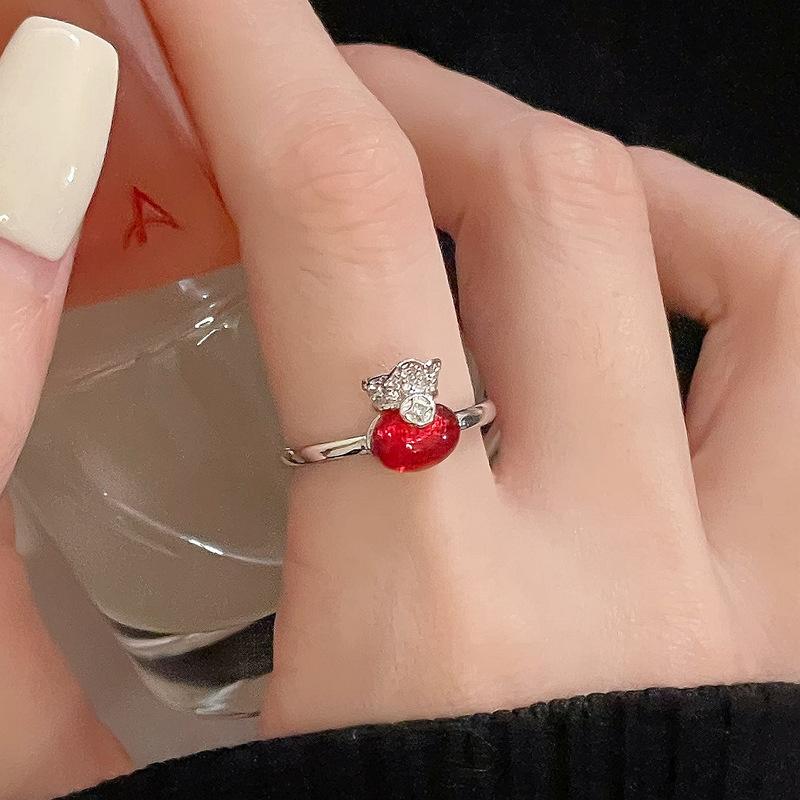 Red New Year'S Tide Fashion Flower Opening Ring Niche Design Adjustable High-End Ring