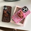 Korean Ins Cute Leopard Print Magnetic Phone Case For iPhone 16 Pro 15 14 Pro Max Cover with Hellokitty Stand Cartoon Cases