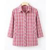 Hodo Women's Mid-Aged Pure Cotton Seven-Sleeve Plaid Blouse