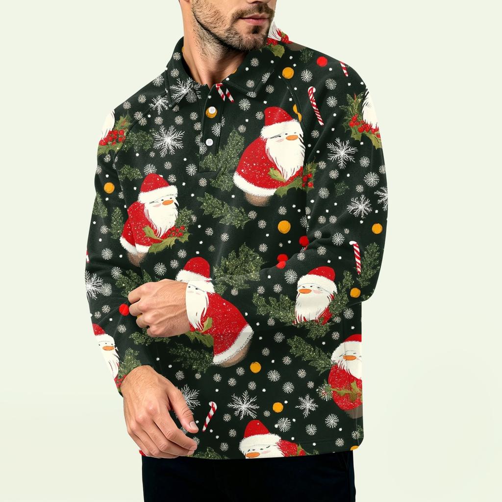 Men's Christmas Print Zip-Up Sweatshirt, Long Sleeve Loose Fit Casual Fall Winter Top, Multiple Colors and Sizes