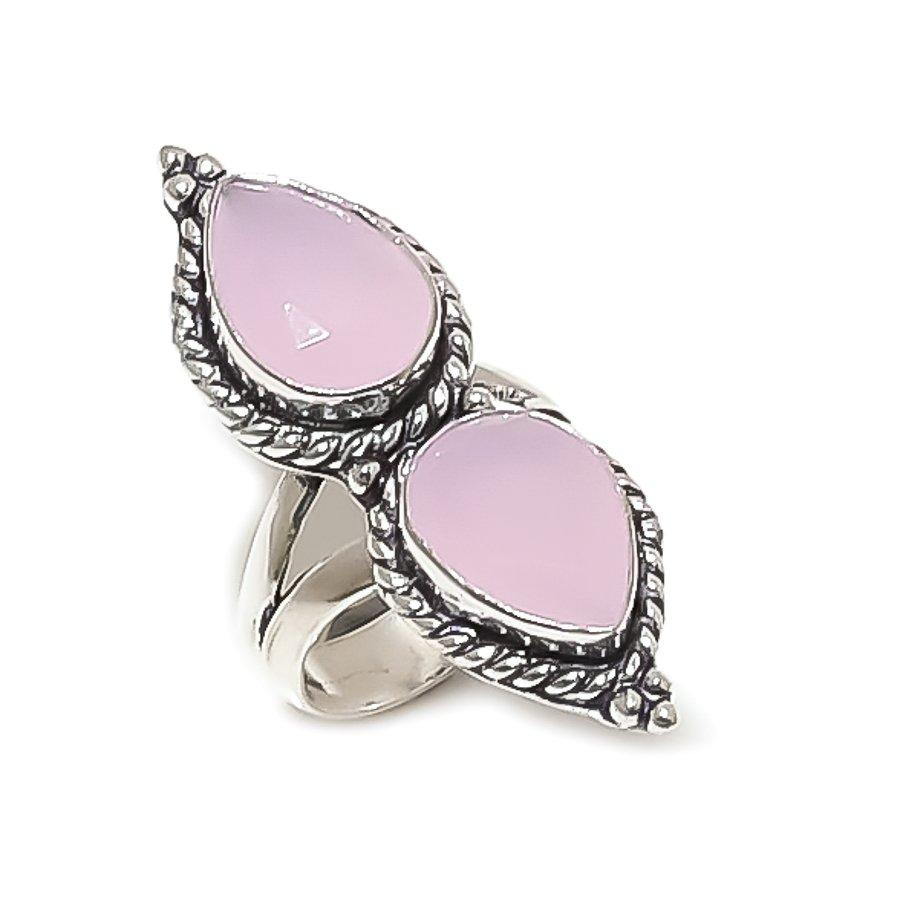 Natural Pink Chalcedony Gemstone 925 Sterling Silver Jewelry Ring Size 8 ETC-13964