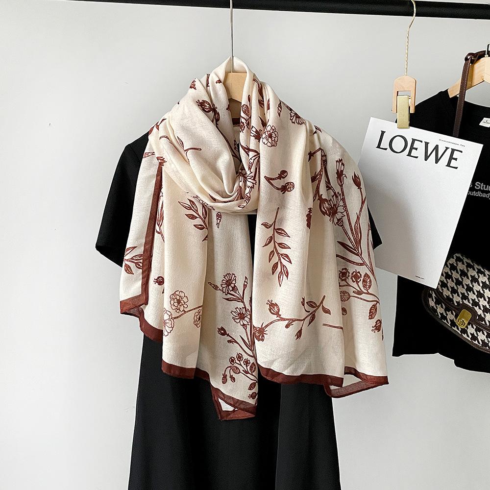 New cotton and linen scarf women's autumn high-end silk scarf soft cashew print angora red shawl headscarf