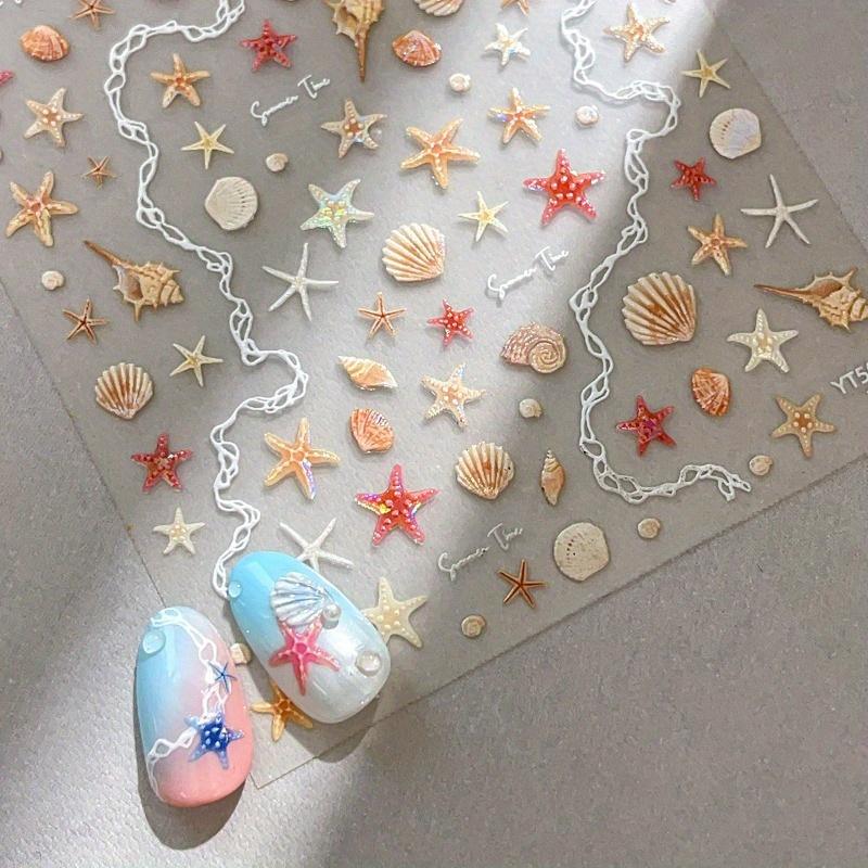 Starfish, Shell, Ocean Animal Nail Stickers, Shell Shiny Summer Nail Decorations