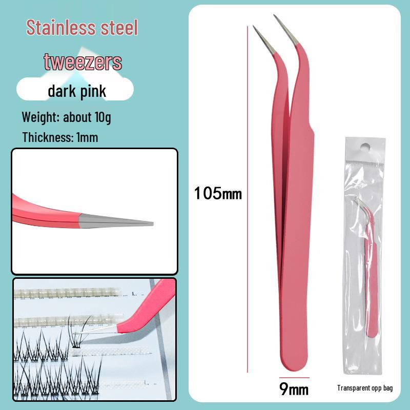 Colorful Stainless Steel Curved Tweezers for False Eyelashes and Planner Clips