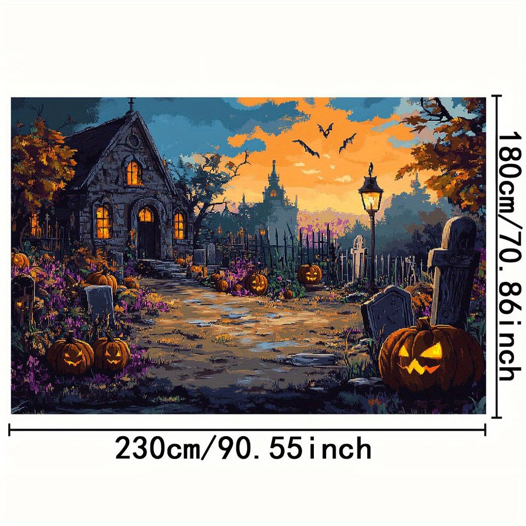 1Pcs Mysterious Castle Pumpkin Lantern Halloween Background Cloth  Ghostly Twilight Atmosphere Jumps Waves