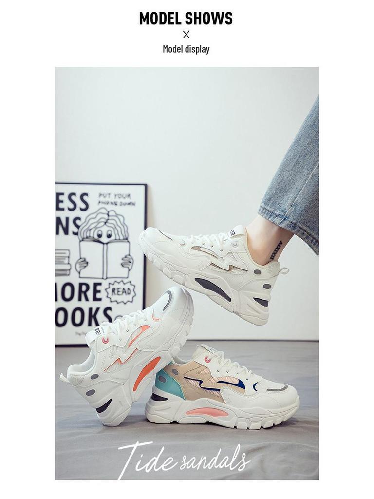 Women's Summer Breathable Mesh Sneakers: Korean Style Thick-Soled White Dad Shoes