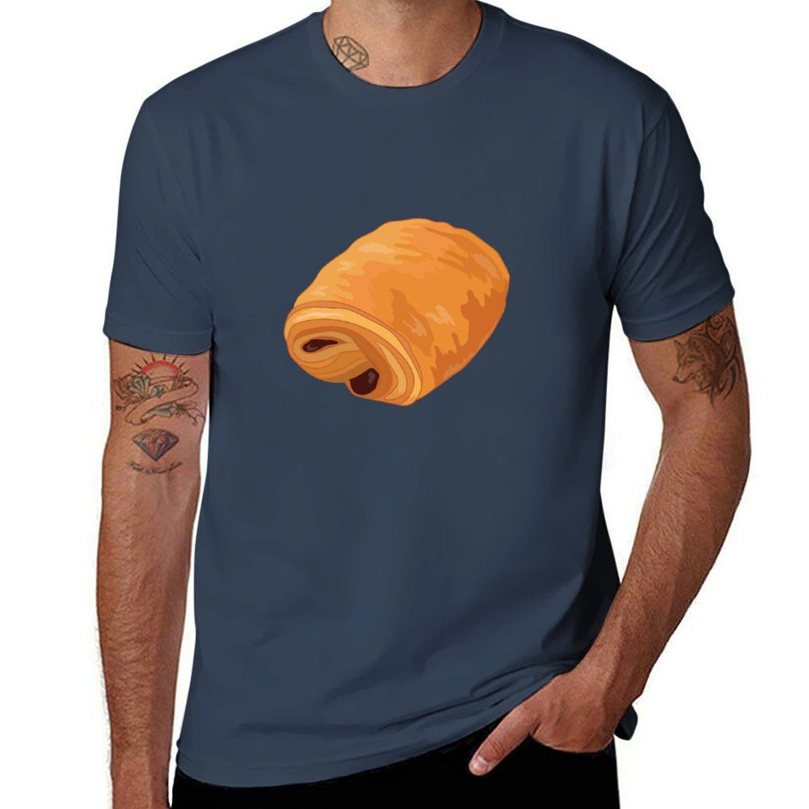 Pain Au Chocolat Funny French Pastry Chocolate TShirt Basic Plain Short Sleeve Crew Neck Tee S