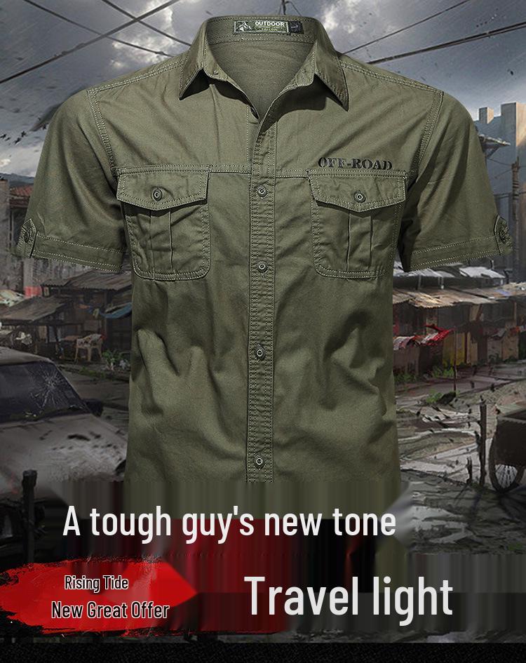 Men's Summer Military-Style Cotton Short-Sleeve Shirt - Casual, Lightweight, Multi-Pocket, Plus Size Workwear