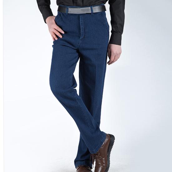 Męskie Jeansy Jednokolorowe Luźne Klasyczne Dla Średniego Wieku Wysoki Stan Starego Fasonu do Codziennego Użytku