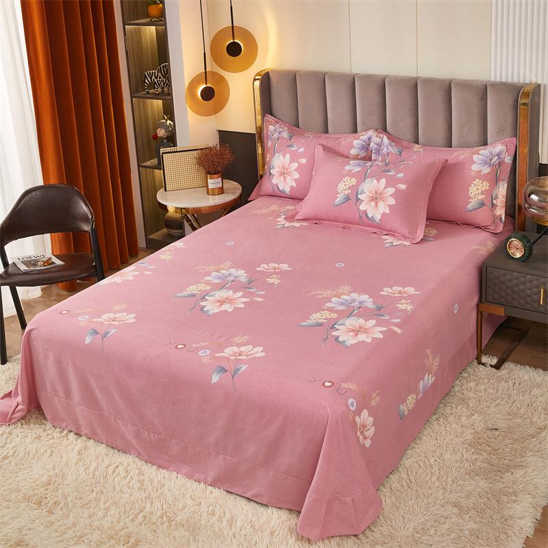 White Flower Printed Bed Sheet Set Simple Pink Cotton bedspread Thickened Bedding Set Luxury Soft Flat Sheet with Pillowcases