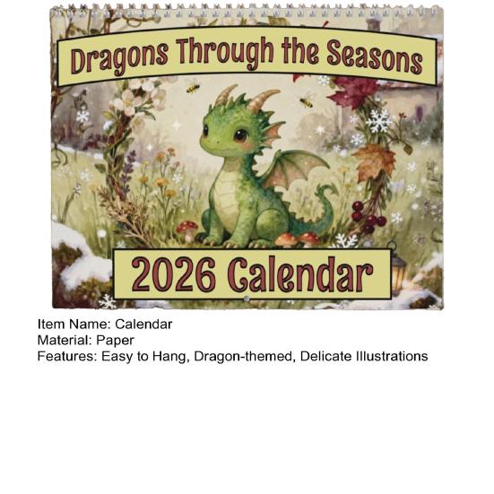 2026 Pastoraler Drachenkalender Drachen durch die Jahreszeiten Wandkalender Monatskalender Büro- oder Heimplaner Geschenk für Drachenliebhaber