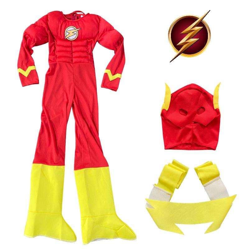 The Movie Flash Muscle Cosplay Costume Set Kids Halloween Party Prop Fans Gifts