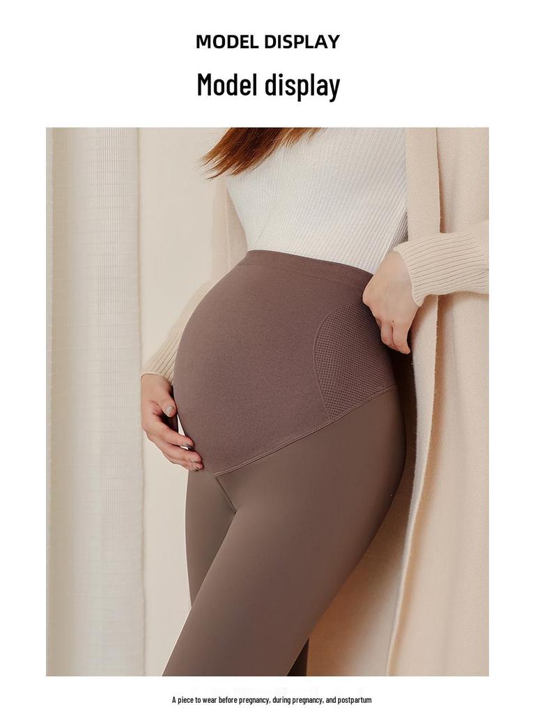 Maternityleggings i stora storlekar: Smalnande Höst/Vinter Byxor med Hajmage-stöd och Sammet