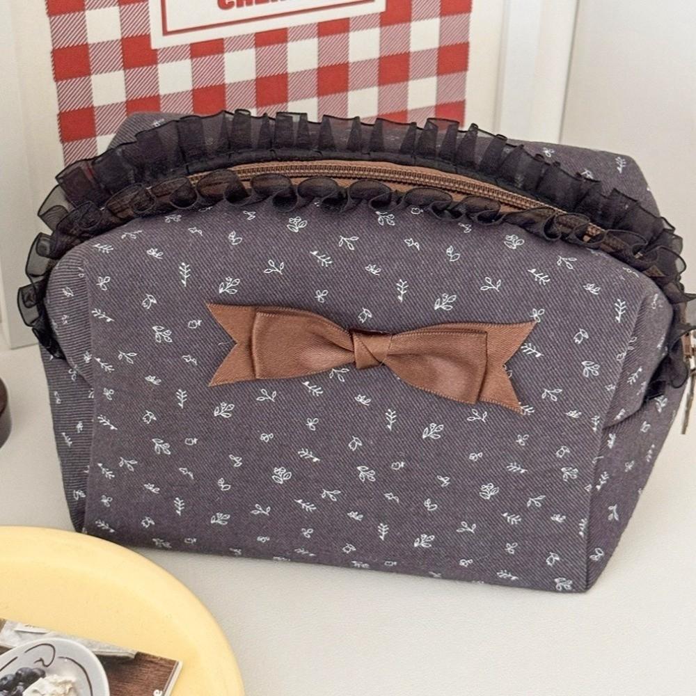 Bear Lace Trim Makeup Bag Large Capacity Toiletry Organizer Purse Chic Pencil Case Travel