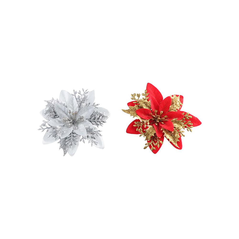 5pcs Shining Christmas Simulation Flower Fake Christmas Tree Decorations Gold Powder Flower  Friends
