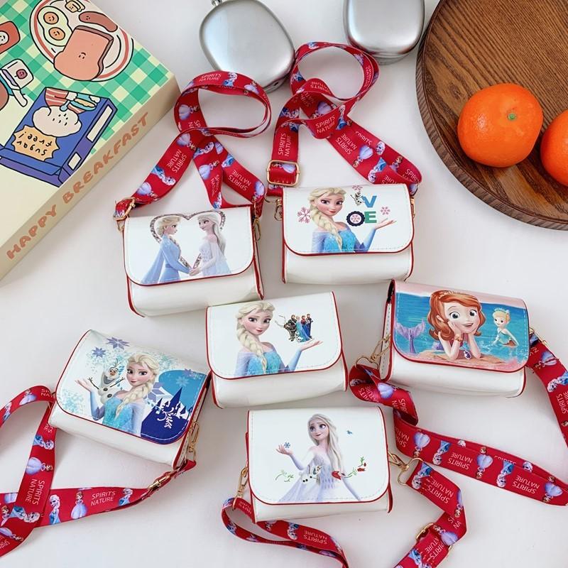 Kids Cartoon Shoulder Crossbody Bag With Frozen Elsa And Mermaid Design Print