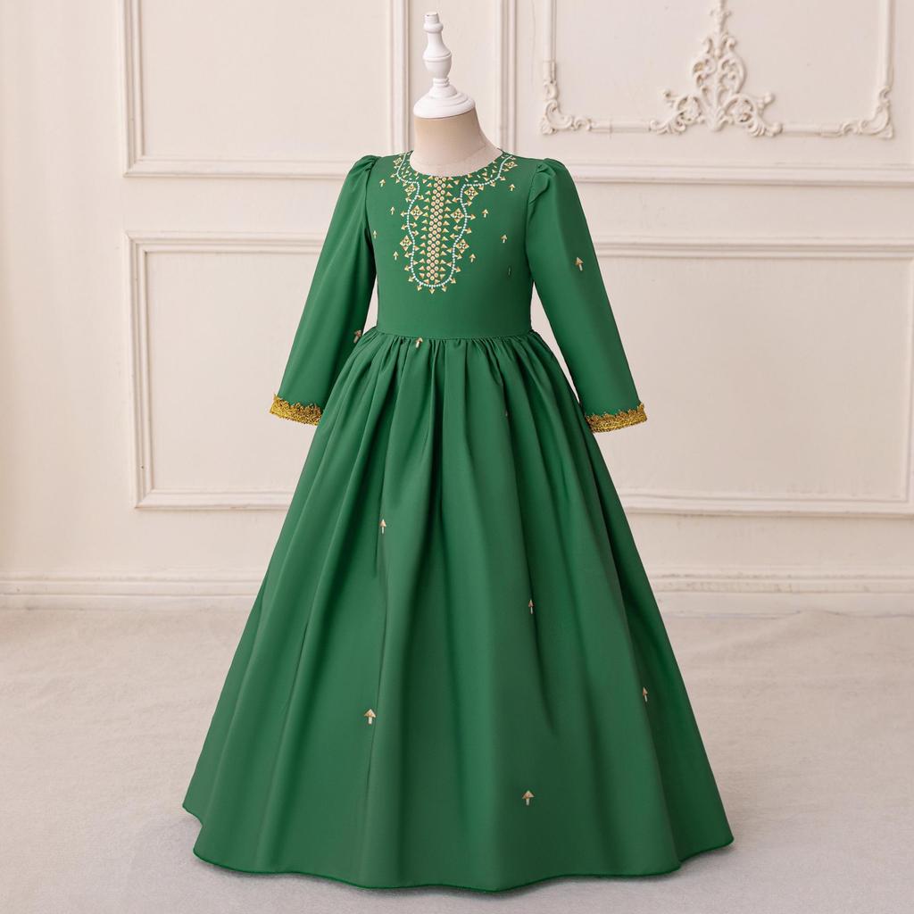 Dark Green Long Sleeve Princess Dress - Middle Eastern Muslim Holiday Attire