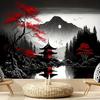 Japanese Pink Sakura Tapestry Cherry Blossoms Temple Mountain Fuji Japan Wall Hangings Tapestry for Bedroom Living Room Dorm