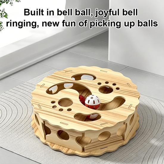 Indoor Cat Puzzle Track Interactive Toy with Rolling Balls, Durable Density Board Scratching Pet Games Toy, Anxiety Relief Wooden Maze for