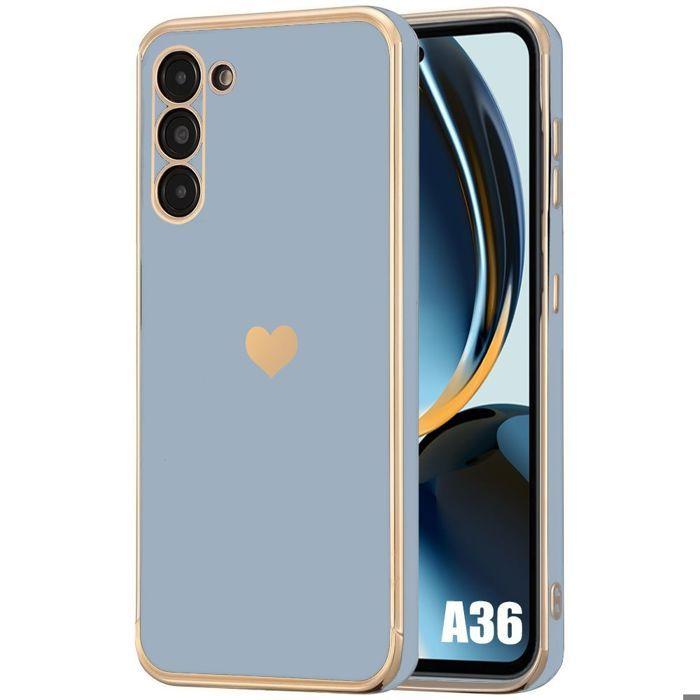 Coque pour samsung galaxy a36 5g, motif cœur antichoc souple anti-rayures bleu