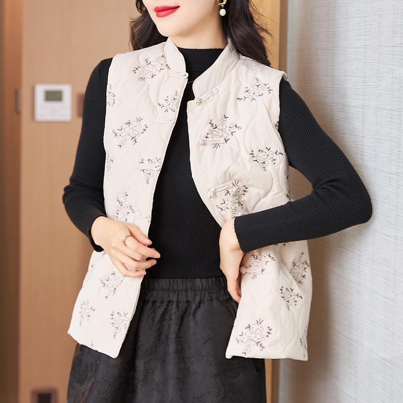 Damen Ethnisch Stil Froschknopf Steppweste – Warme Ärmellose Herbst/Winter Weste