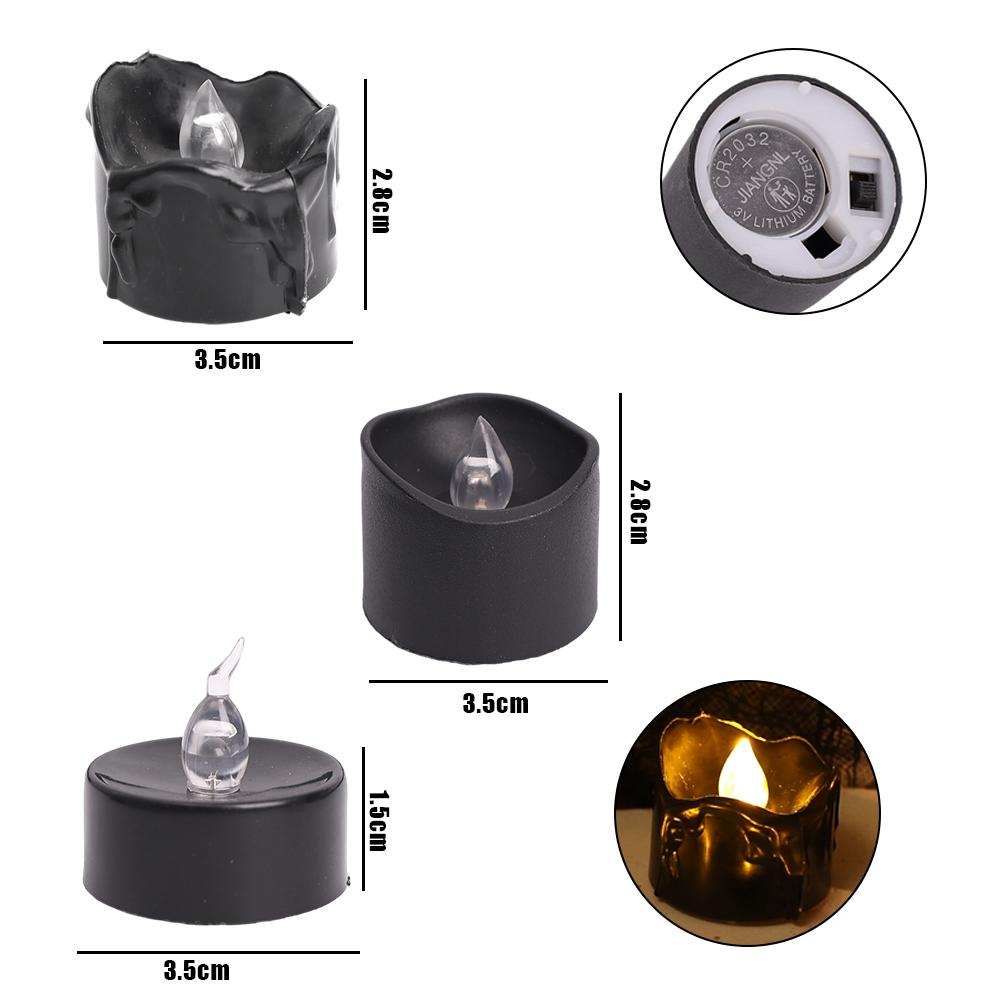 Black LED Electronic Candle Battery Operated Flashing Tealight Flameless Fake Candle Light Halloween Party Decoration Table Lamp